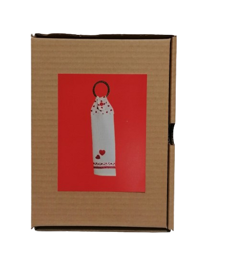 DIY pakket voor 2 gastendoekjes rood/ wit met hartjes